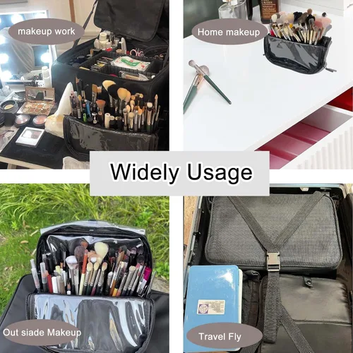 Miniatura 6 de Bolsa organizadora de brochas de maquillaje de viaje, soporte para brochas de maquillaje de pie con divisores ajustables, soporte para bolsa