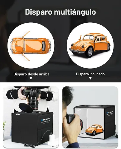 Miniatura 3 de Caja de luz de estudio fotográfico mini de Puluz, kit de tienda de fotos portátil, carpa plegable para fotografía con CRI >95, 104 luces LED y 6