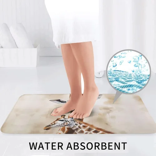 Miniatura 6 de Juego de alfombras de baño con estampado de jirafa, alfombra de baño suave y absorbente, lavable, antideslizante, alfombra de baño de felpa peluda