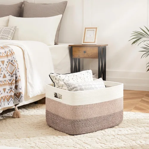 Miniatura 2 de Artfeel - Cesta de manta rectangular, cestas tejidas para almacenamiento, cesta de lavandería de 65L para mantas decorativas de guardería, juguetes