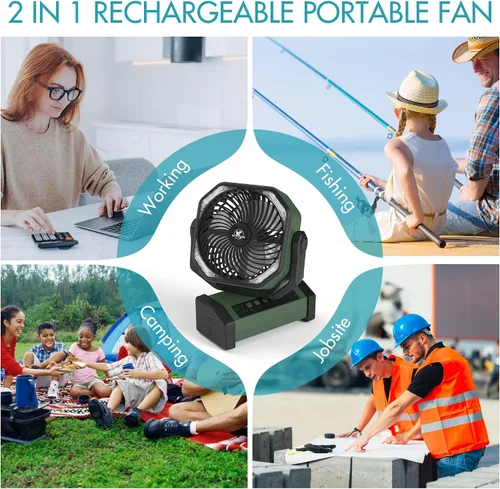 Miniatura 8 de KITWLEMEN - Ventilador de camping con luz - Ventilador recargable de 20,000 mAh con batería, tiempo máximo de funcionamiento de 60 horas, 4