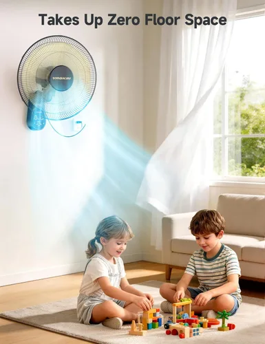Miniatura 7 de VAGKRI Ventilador de montaje en pared de 16 pulgadas, ventilador oscilante silencioso con control remoto, 5 velocidades, temporizador de 8 horas