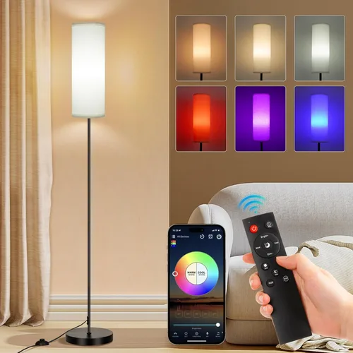 Miniatura 12 de FRIDEKO HOME Paquete de 2 lámparas de pie para sala de estar, colores regulables, temperatura y brillo, lámpara de pie moderna con control remoto