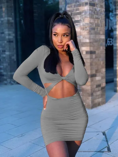 Miniatura 9 de XXTAXN - Vestido corto sexy para mujer con cuello en V profundo y manga larga