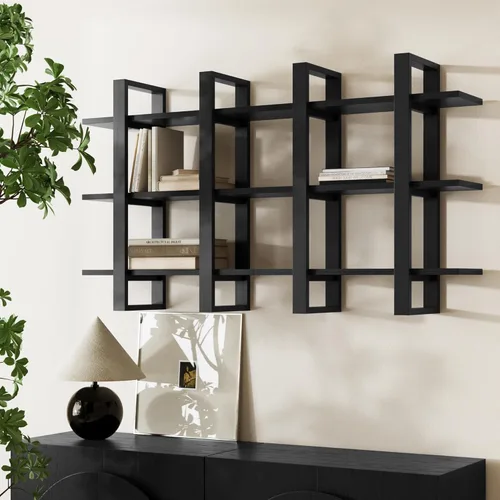 Miniatura 16 de Nathan James Benji - Estantería de pared de mediados de siglo, estante decorativo flotante de madera de 3 niveles, roble negro