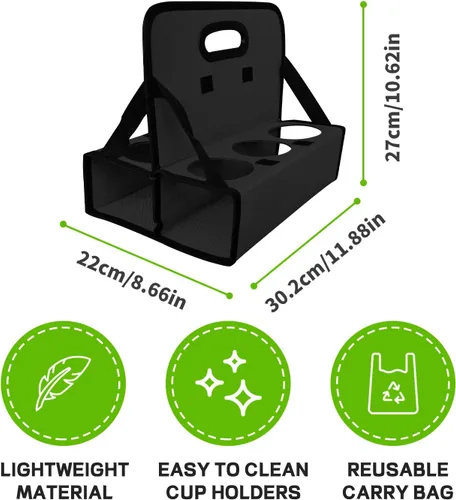 Miniatura 6 de Boczif Cup Caddy - Portabebidas portátil o latas reutilizables, soporte para 6 tazas con asa, se pliega para llevar café, vino, cócteles, asegura