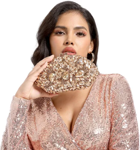 Miniatura 3 de Boutique De FGG Bolsos de noche de flores y embragues para mujer, bolsos formales de diamantes de imitación, bolsos de mano de cristal de boda