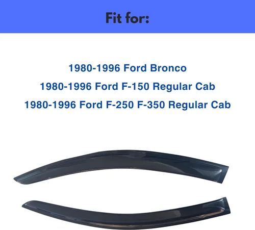 Miniatura 2 de IG - Visera para ventana para Ford Bronco y F150-F350 1980-1996, deflector lateral tipo cinta adhesiva, resistente, contra lluvia y viento