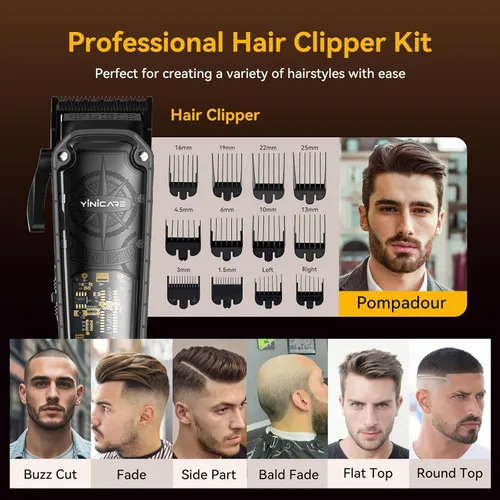 Miniatura 3 de Kit de cortapelos para hombre, kit de corte de pelo eléctrico profesional inalámbrico con pomada, recortadora de hoja en T sin brecha, protectores