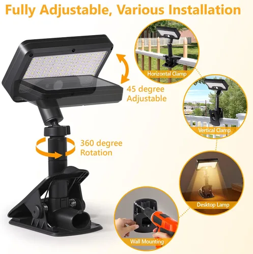 Miniatura 2 de Luces solares con clip para exteriores con sensor de movimiento, luces de valla solares ajustables verticalmente y giratorias en 360° con 92 LEDs