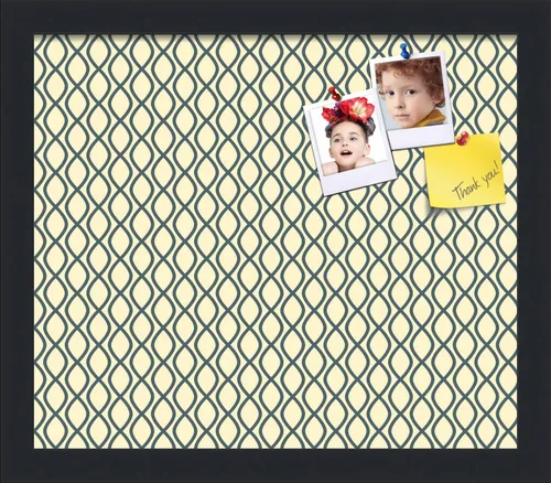 Miniatura 159 de PinPix Tablero de anuncios de corcho de 13 x 13 pulgadas. Este tablero decorativo enmarcado viene con diseño de ondas en blanco y negro y un marco