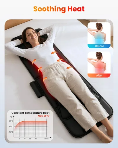 Miniatura 5 de Comfier - Tapete de Masaje de Cuerpo Completo, Almohadilla de Masaje de Calor y Vibración para Silla de Masaje con 10 Motores de Vibración, 5 Modos