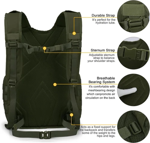 Miniatura 5 de Mardingtop - Mochilas tácticas Molle (Equipo modular de transporte de carga ligera), estilo militar, de 25 litros, para senderismo, acampar, viaje