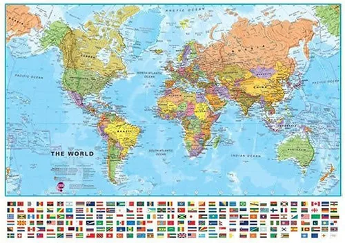 MegaMap del mundo gigante, mapa de pared grande (mapa del mundo con banderas, 9.1 x 13.0 in)