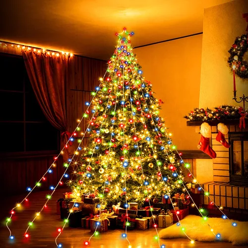 Miniatura 2 de DANLI - Decoraciones de Navidad, luces de cadena de Navidad para exteriores, 320 luces LED con estrella con temporizador