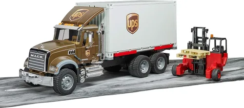 Miniatura 2 de Bruder 02828 Camión de logística Mack Granite Ups con vehículos montacargas - Juguetes
