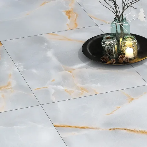 FunStick Azulejos de mármol para baño, 12 x 12 pulgadas, vinilo adhesivo de color gris dorado, azulejos adhesivos para suelos de cocina, inquilinos,