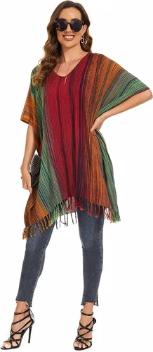 Miniatura 7 de Blusa tipo caftán con rayas bohemias para mujer, talla extra grande XL a 4X