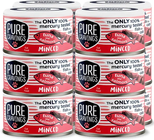 Miniatura 9 de Pure Cravings Comida enlatada húmeda de atún y caballa picada para gatos, 100% atún probado con mercurio, lata húmeda para gatos, sin granos
