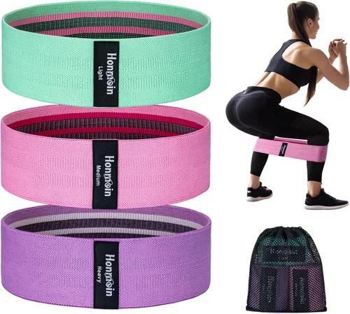 Honmein Bandas de Resistencia para Entrenamiento, Juego de Bandas de Ejercicio de 3 Niveles para Mujeres y Hombres, Bandas de Caderas, Piernas y