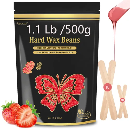 Miniatura 12 de Cuentas de cera dura para depilación de piel sensible, granos de cera de perlas sin dolor de 1.1 libras con 20 espátulas para bikini, cejas