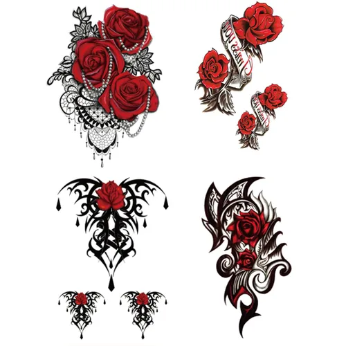 Yesallwas 4 hojas de tatuajes temporales grandes para mujeres y niñas, modelos, impermeables, de larga duración, arte corporal, maquillaje, tatuajes