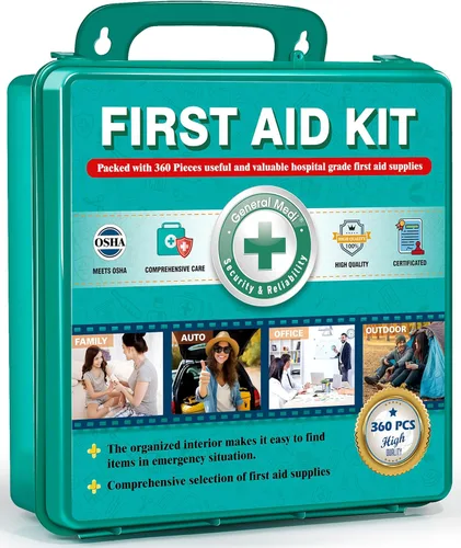 Miniatura 9 de Kit de primeros auxilios General Medi de 120 piezas con estuche duro - Incluye paquete frío instantáneo, manta de emergencia para viajes, hogar
