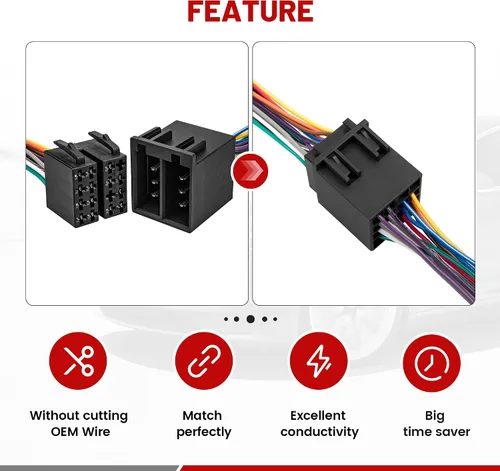 Miniatura 4 de RED WOLF Adaptador de arnés de cableado de radio ISO de 16 pines macho y hembra para Freightliner 2004-2021, Volvo 2004-2016, conector estéreo