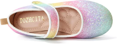 Miniatura 5 de TOZHCITA Zapatos de vestir de arco iris para niña, zapatos de princesa con purpurina para bebé, zapatos de Mary Jane brillantes para fiesta, zapatos