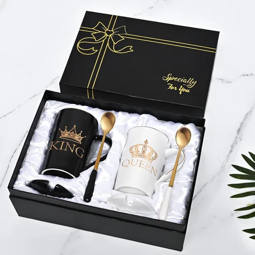 Miniatura 7 de Cabtnca Juego de tazas King and Queen, regalos para parejas para él y ella para Navidad, divertido juego de tazas de café para parejas, regalos