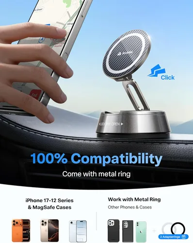 Miniatura 7 de andobil Magsafe - Soporte magnético para teléfono móvil de 360° ajustable al vacío para iPhone 17 Pro Max 16/15/14/13/12 Metálico Mate