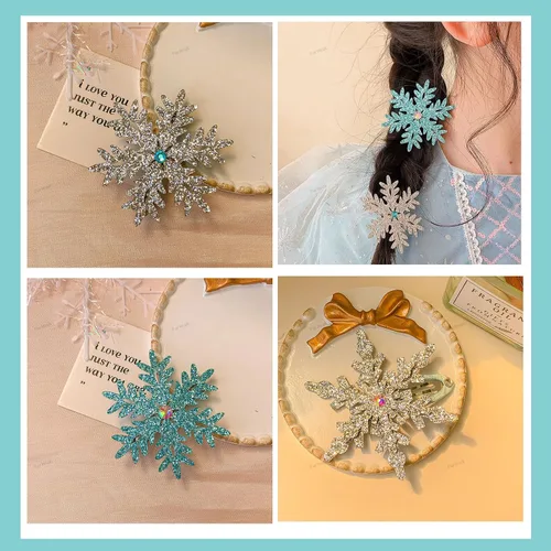 Miniatura 5 de Accesorios para el cabello de princesa: pasadores, lazos y horquillas de copo de nieve con purpurina para mujeres y niñas, regalos de fiesta