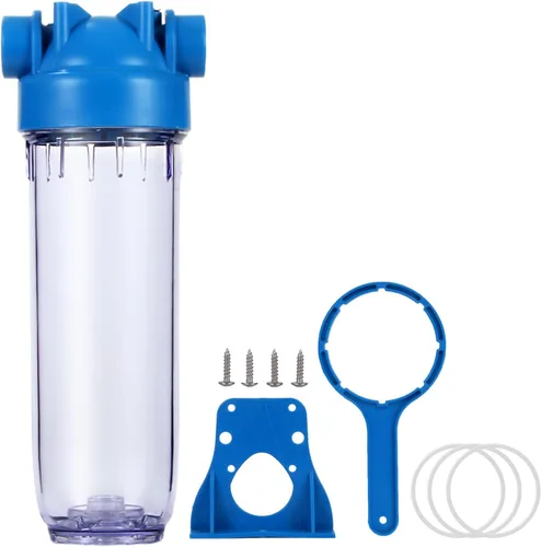 Geekpure Carcasa de filtro de agua transparente de 10 pulgadas para toda la casa, puerto de latón NPT de 3/4 pulgadas, apto para filtros de 2.5 x 10