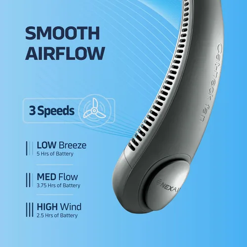Miniatura 3 de NEXAIR Ventilador de cuello portátil de enfriamiento manos libres, ventilador de cuello ligero sin aspas, 3 velocidades, batería de 2400 mAh, tiempo