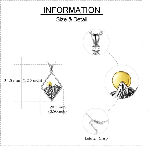 Miniatura 4 de YFN Collar de plata de ley con dije de onda del océano y cadena de montaña, regalo de joyería para esquiadores, excursionistas, campistas
