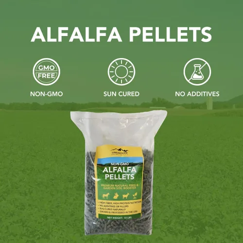 Miniatura 2 de Unearthed Pellets de alfalfa sin OMG – Alfalfa curada al sol 100% pura, sin aditivos ni rellenos Alimento premium para conejos, caballos, cabras