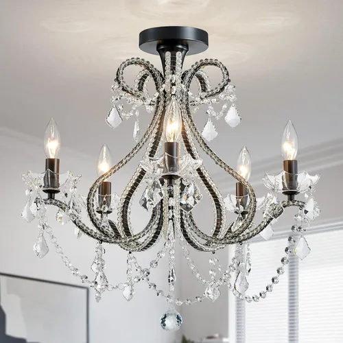 Miniatura 38 de WUZUPS Candelabro colgante de cristal con 5 luces, lámpara de techo moderna para dormitorio, pasillo, bar, cocina, baño, 20.3 pulgadas de alto