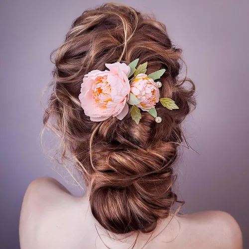 Miniatura 3 de HINZIC 2 pinzas para el pelo de flores de seda para mujeres, broches de flores 2 en 1, pasadores para el cabello con perlas florales para mujeres