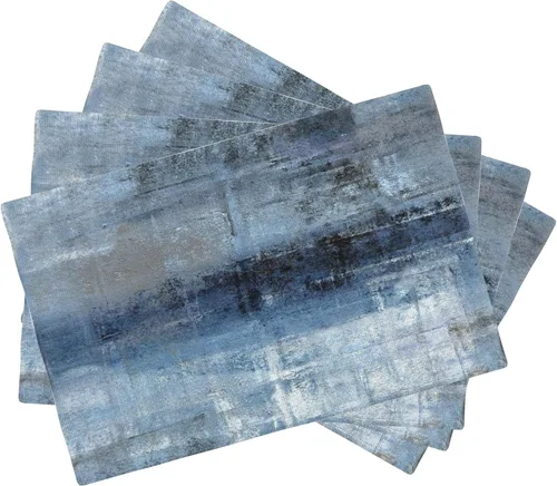 Juego de 4 manteles individuales de arte abstracto azul y gris, manteles individuales para mesa de comedor, resistentes al calor, resistentes a las