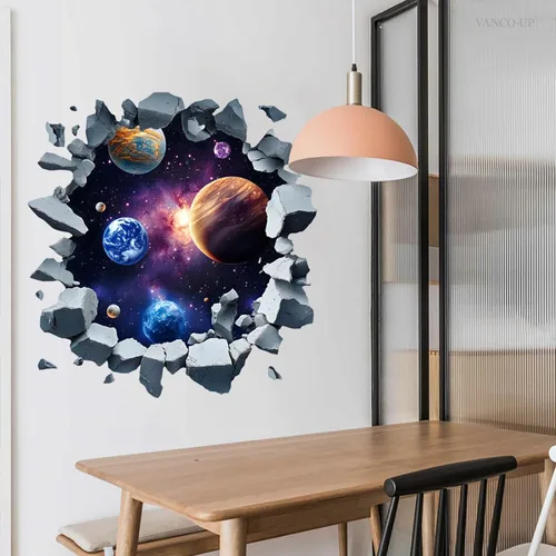 Miniatura 2 de 2 hojas de calcomanías de pared espaciales removibles 3D para despegar y pegar, calcomanías de pared y murales de vinilo galaxia espacio exterior