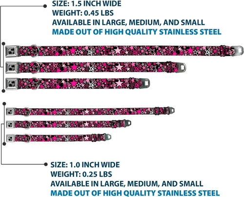 Miniatura 3 de Collar de perro hebilla de cinturón de seguridad Stargazer Negro Rosa 13 a 18 pulgadas 1.5 pulgadas de ancho