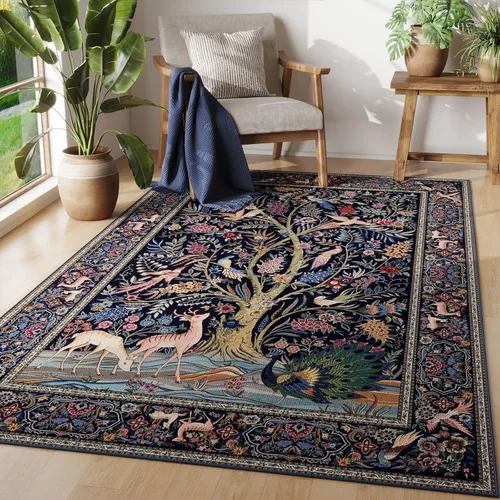 Miniatura 51 de Rugcomf Alfombra de pasillo lavable para cocina 2'6''x8' Alfombra de pasillo para entrada interior floral antideslizante alfombra suave para Azul