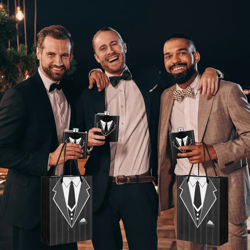 Miniatura 6 de Bokon 48 piezas de regalos para padrinos de boda para hombres, frasco de esmoquin de acero inoxidable, para padrinos de boda, anteojos de póquer
