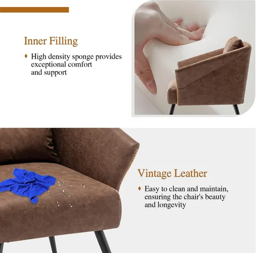 Miniatura 5 de Accent Chairs - Silla moderna cómoda de mediados de siglo, para sala de estar, dormitorio, lectura, silla de piel sintética, color marrón 1
