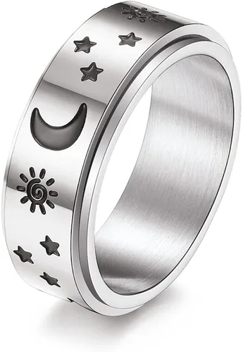 Anillos giratorios de acero inoxidable de titanio con estrella de luna negra para mujeres, hombres, adolescentes, niñas, delicados anillos