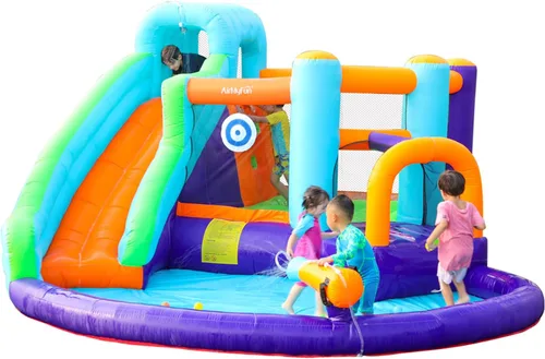 Doctor Dolphin - Casa inflable de rebote con tobogán acuático, casa inflable para niños grandes, tobogán acuático para patio trasero, parque