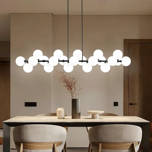 Miniatura 13 de Candelabro lineal negro Sputnik de 70 pulgadas, lámpara de comedor con 22 luces, globo de vidrio, lámpara lineal ahumada para granja, sala de estar