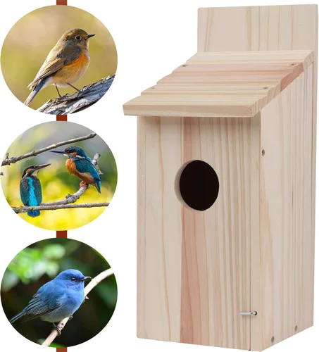 Miniatura 5 de Paquete de 2 casas para pájaros para exteriores, casas tipo caja para pájaros azules para exteriores, pajarera de cedro para pinzones, golondrinas