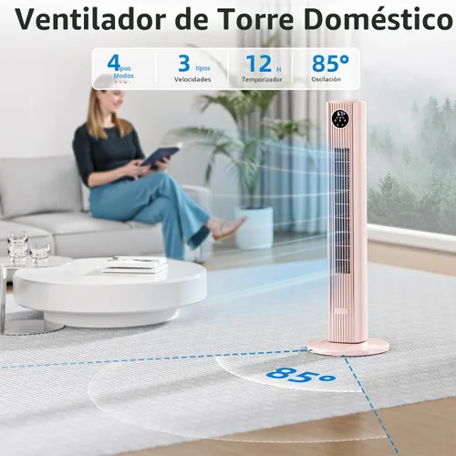 Miniatura 3 de Antarctic Star Ventilador de Torre Portátil Ventiladores de Piso Oscilante 85° Ventilador Silencioso de Enfriamiento Temporizador 12H Control Remoto