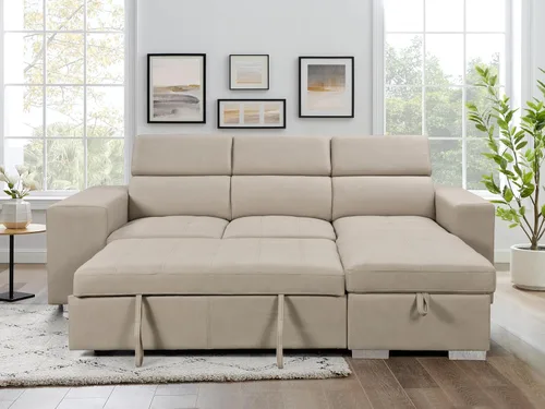 Miniatura 4 de THSUPER Sofá seccional reclinable de microfibra de 102 pulgadas en forma de L con cama extraíble y chaise de almacenamiento, sofás convertibles